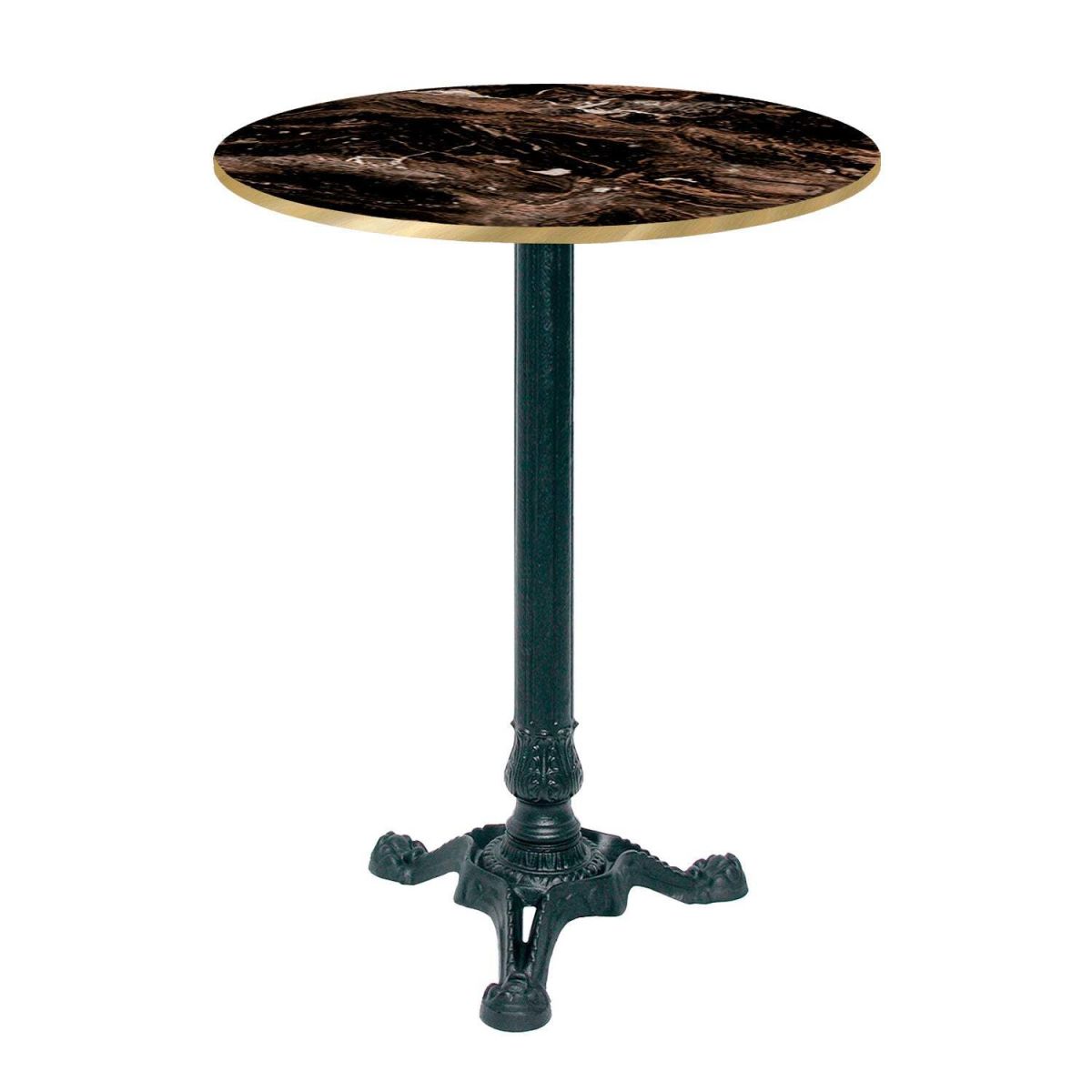 RestooTab Stehtisch Bistrot rund - Kanten messingfarben 60x60x113x60 cm (LxBxHxØ); schwarz/café/messing; Gestell schwarz; rund
