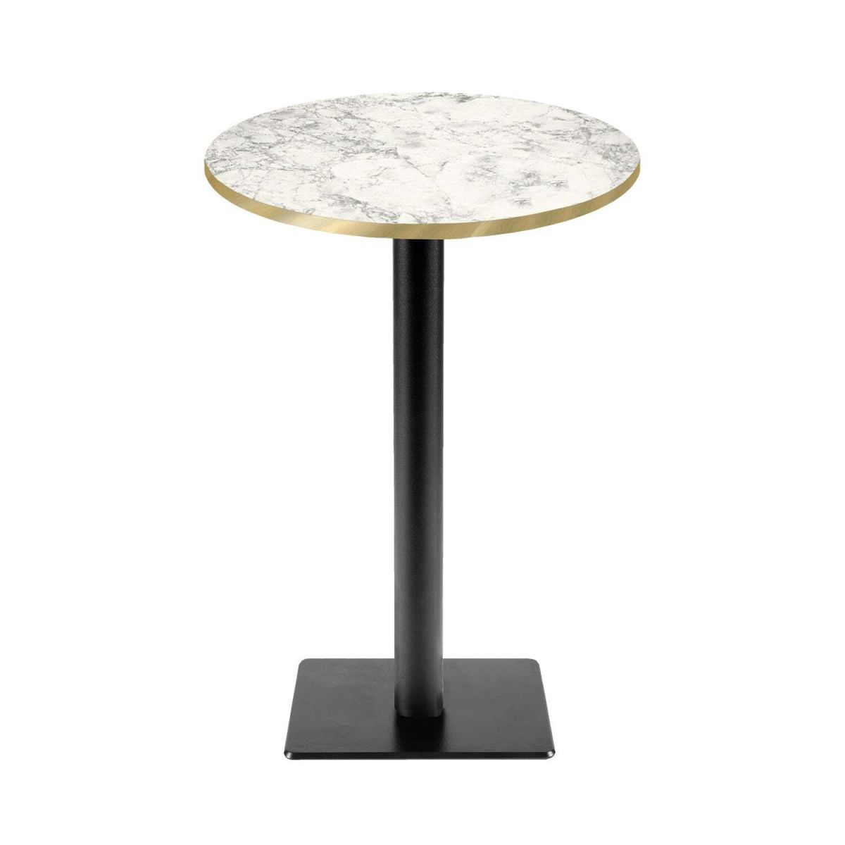 Tavolo alto Milano-T rotondo - laminato pietra RestooTab; 113x60 cm (HxØ); grigio chiaro/ottone/marmorizzato; rotonda