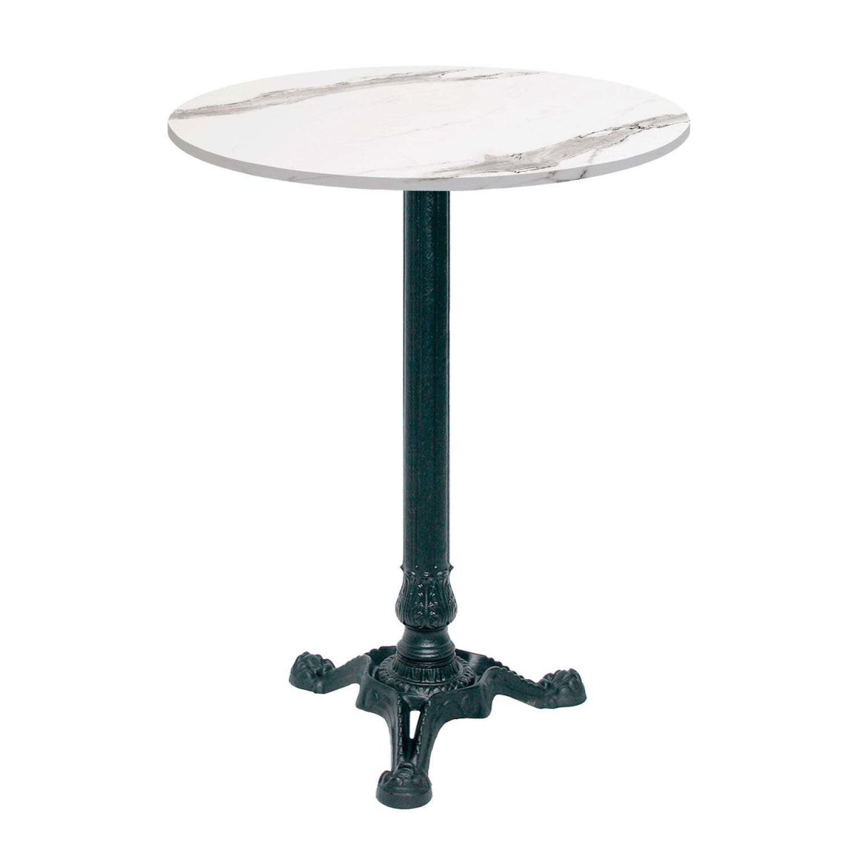 RestooTab Stehtisch Bistrot rund - Dekor Stein & Holz 60x60x113x60 cm (LxBxHxØ); weiß/grau/marmoriert; Gestell schwarz; rund