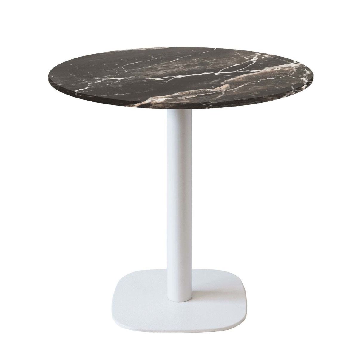 RestooTab Tisch Round rund Gestell weiß - Dekor Stein 75x70 cm (HxØ); Platte schwarz, Gestell weiß; rund