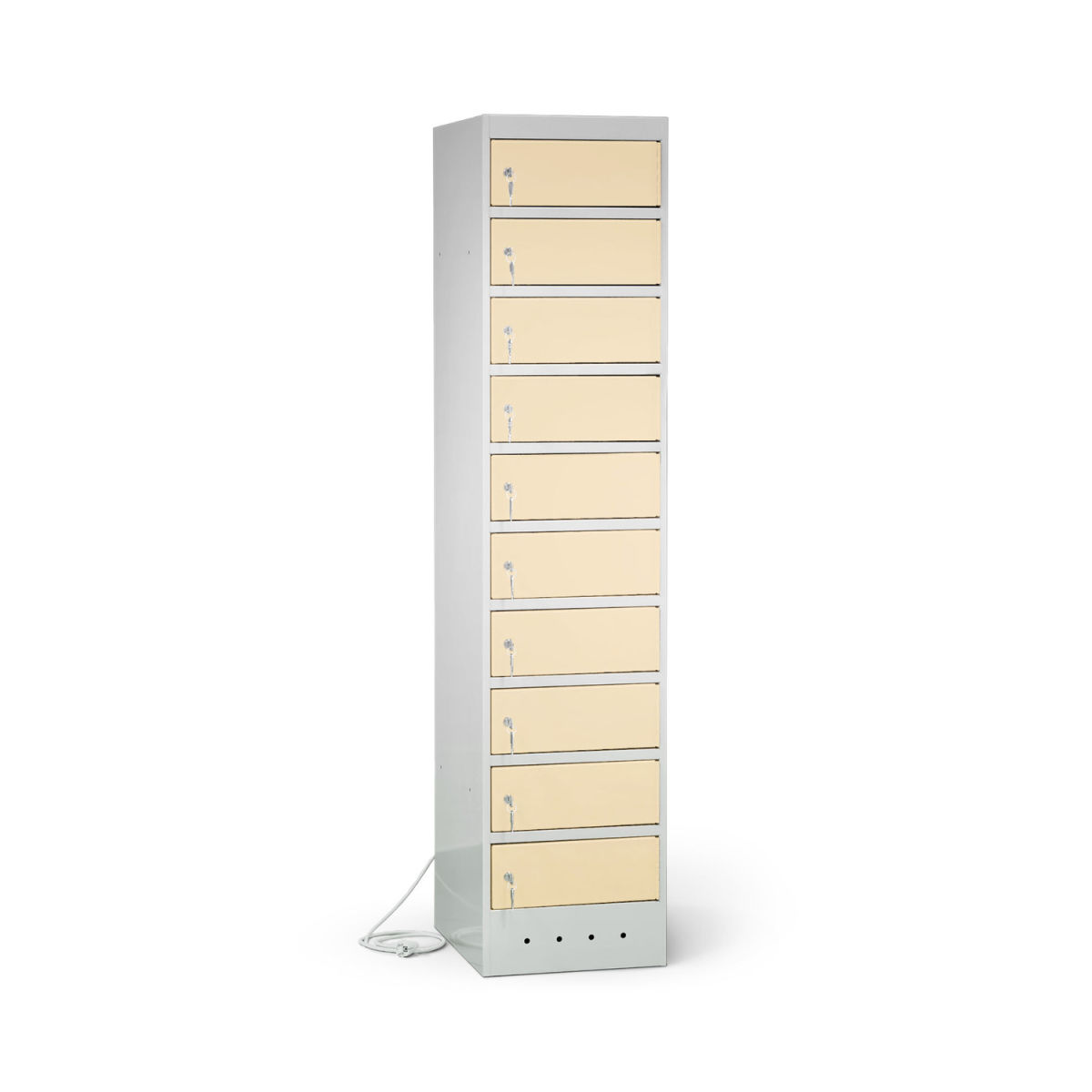 rotstahl Laptopschrank 10 Fächer mit lichtgrauem Korpus 40x180 cm (BxH); elfenbein