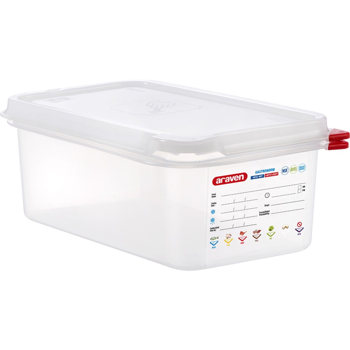 Araven Gastronormbehälter mit Deckel, Polypropylen GN 1/4, 2.8 l, 26.5x16.2x10 cm (LxBxT); transparent