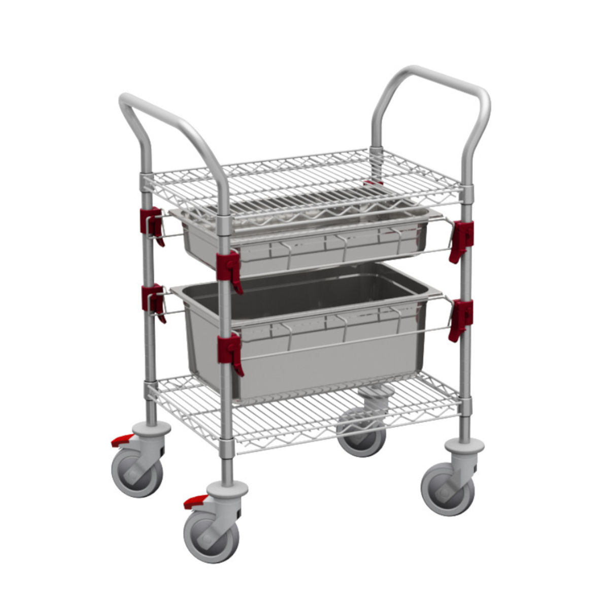 QUATRO Funktionaler Küchenwagen mit Schiebegriffen und höhenverstellbaren Schienen für GN - Behälter 61x45x109 cm (BxTxH); silber
