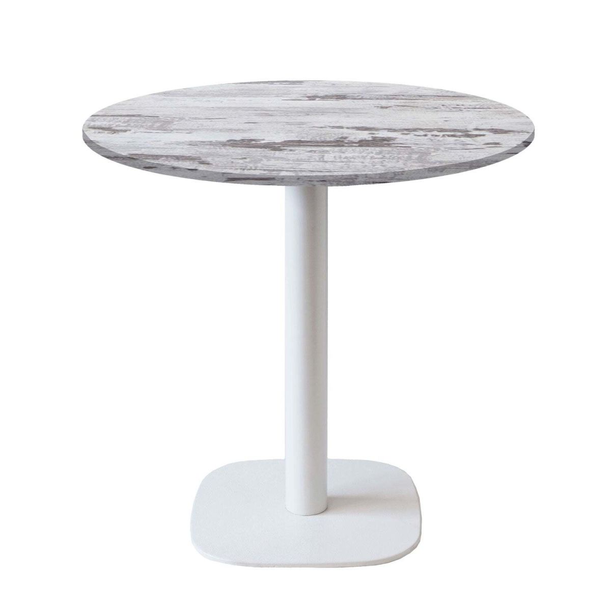 RestooTab Tisch Round rund Gestell weiß - Dekor Holz & Uni 75x70 cm (HxØ); Platte eiche/weiß, Gestell weiß; rund