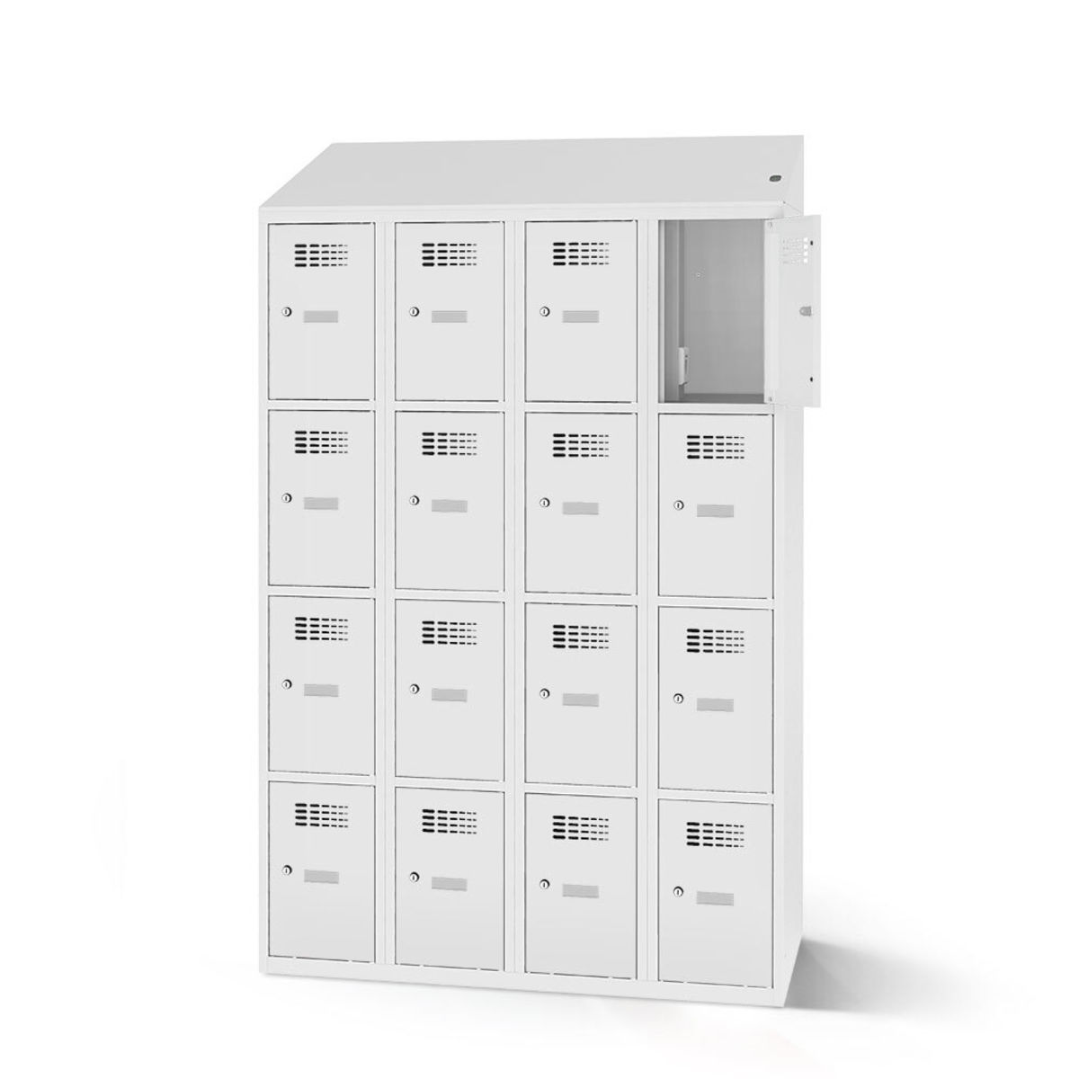 rotstahl Fächerschrank mit Ladefunktion 16 Fächer mit lichtgrauem Korpus 120x200 cm (BxH); hellgrau