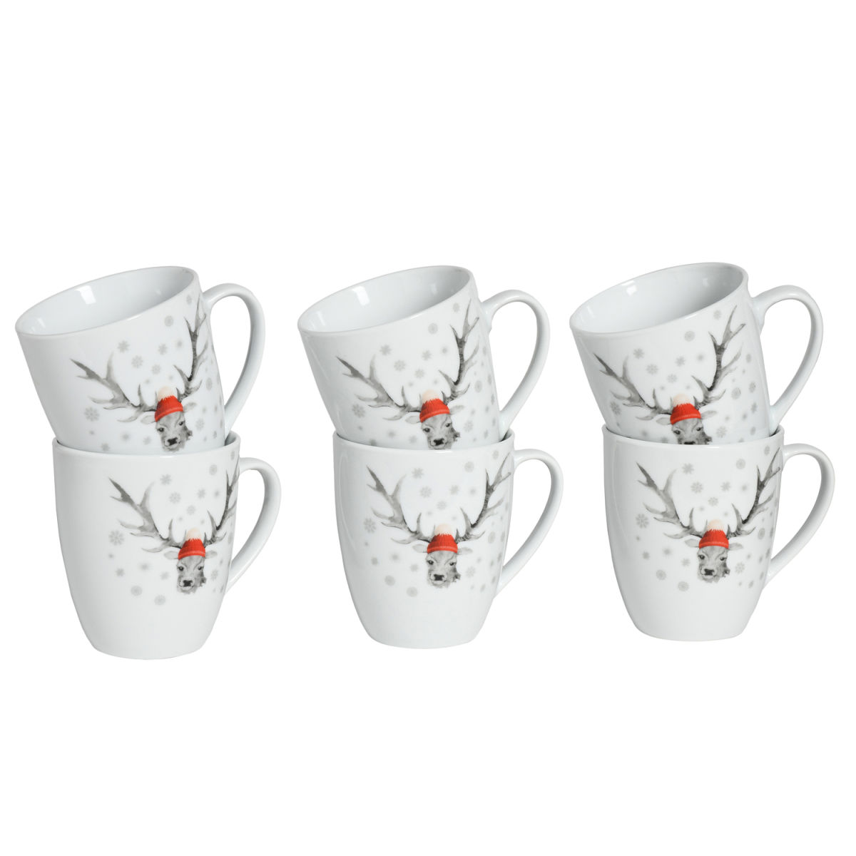 CreaTable Hirsch (Form Luna) - Kaffeebecher 6-tlg 300 ml, 9x10.5 cm (ØxH); mehrfarbig; 6 Stück / Pack