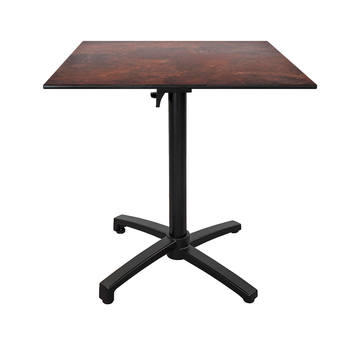 RestooTab Outdoor Klapptisch Diabolo 70x70x73 cm (LxBxH); Platte metall verrostet/braun, Gestell schwarz; quadratisch