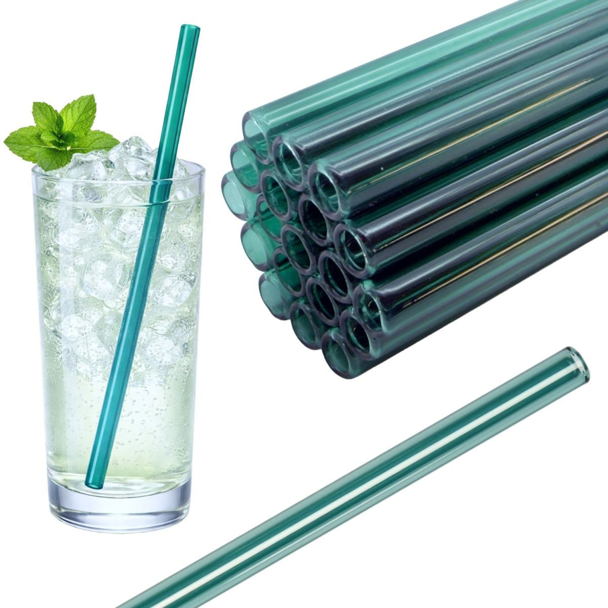 Gastro Pionier 50x Glas Trinkhalme farbig 0.8x20 cm (ØxL); mintgrün; 50 Stück / Pack