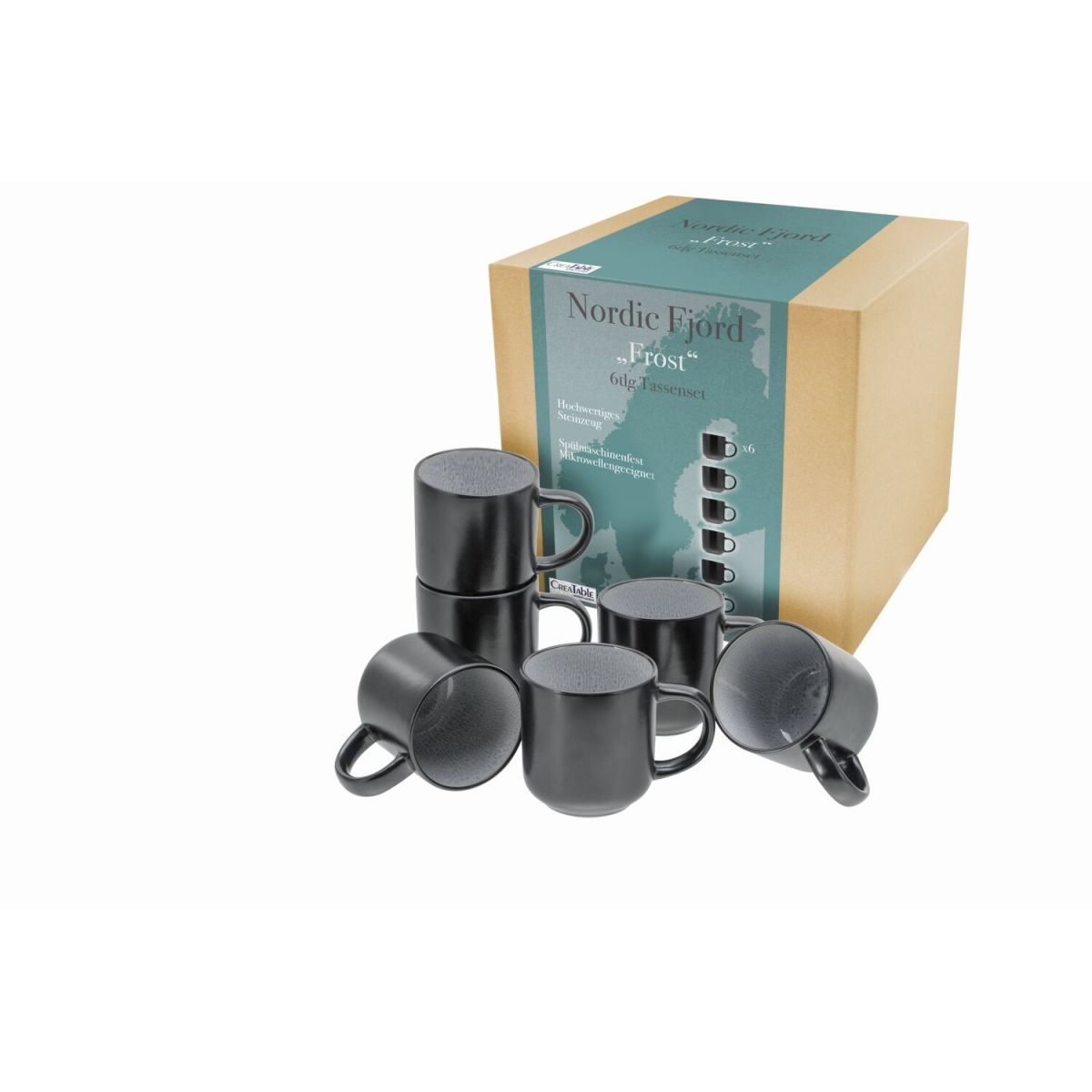 Nordic Fjord - Set di tazze da caffè 6 pezzi CreaTable; 300 ml, 9x10 cm (ØxH); grigio; rotonda; 6 pz. / Pacco