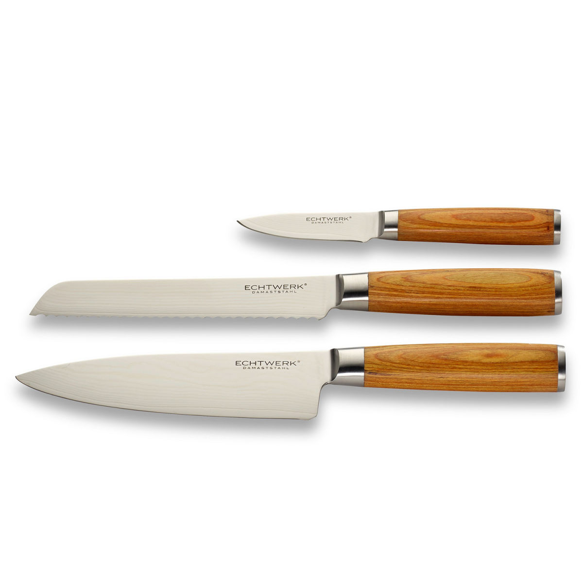 ECHTWERK Damaszener Messer Set 3tlg silber