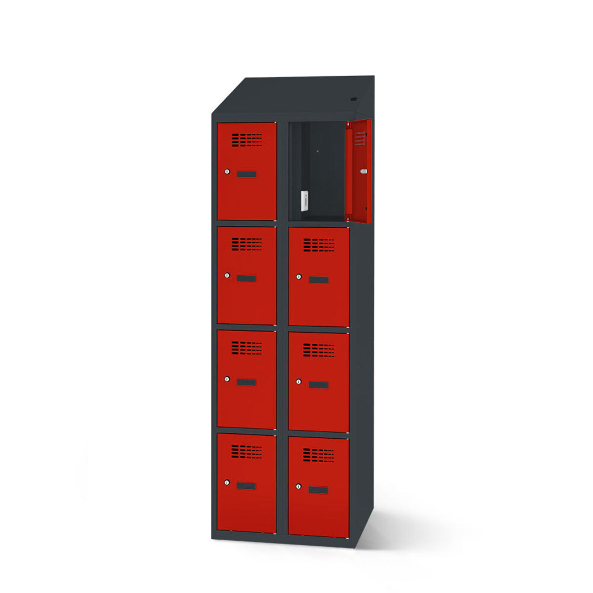 rotstahl Fächerschrank mit Ladefunktion 8 Fächer mit anthrazitgrauem Korpus 60x200 cm (BxH); rot