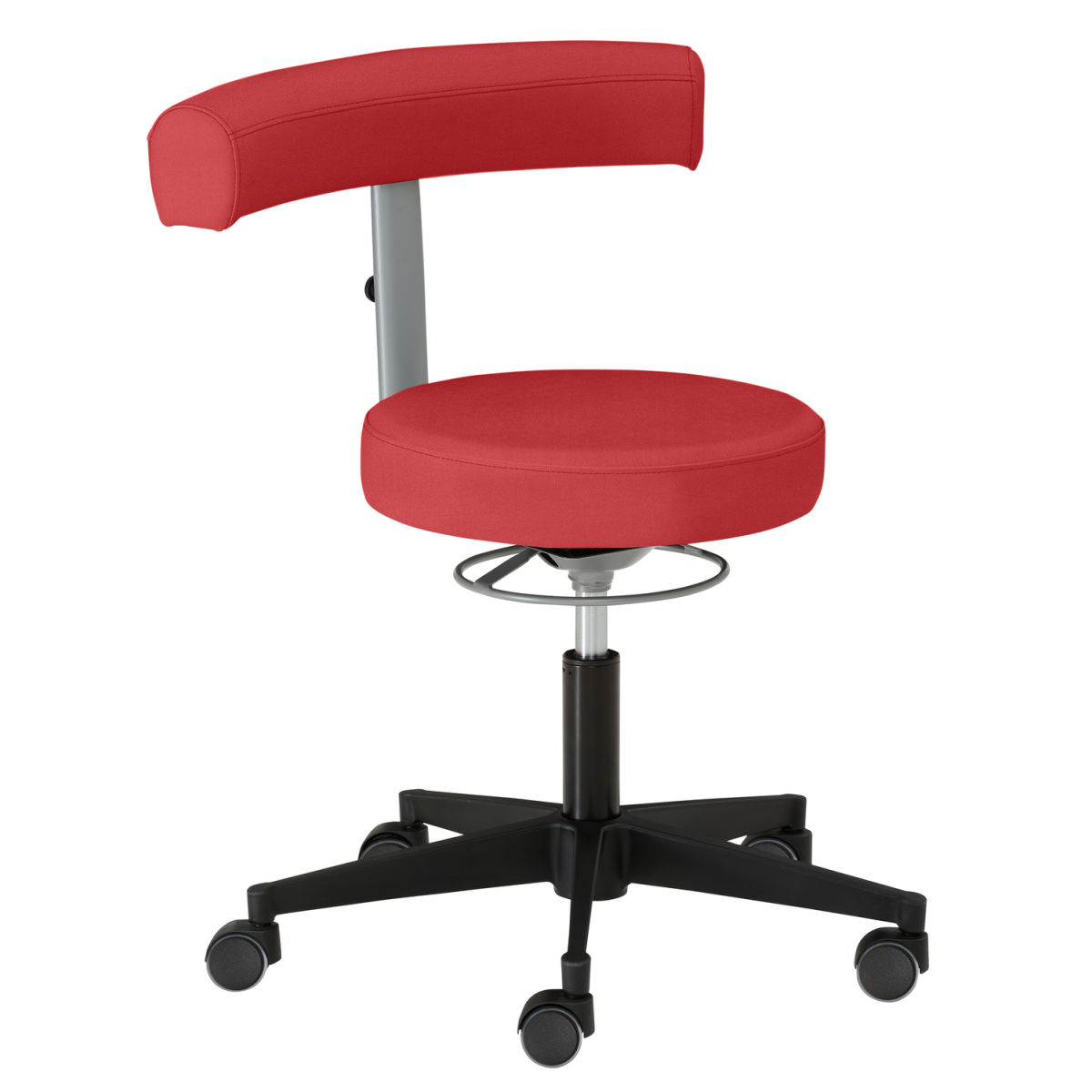 Mayer Sitzmöbel Funktionsdrehstuhl, Drehhocker mit Stoff, besonders niedrig Rollen Hartboden 62x69x62 cm (BxHxT); Sitz rot, Gestell schwarz