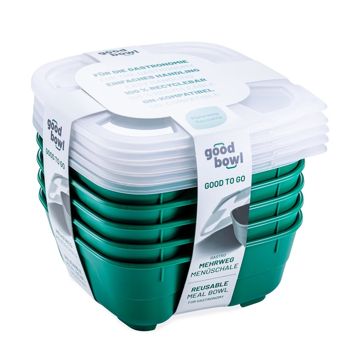 thermohauser Mehrweg-Menüschale GoodBowl Tiny, 5er Set 1000 ml, 18.5x18.5x7.6 cm (LxBxH); dunkelgrün; quadratisch; 5 Stück / Pack