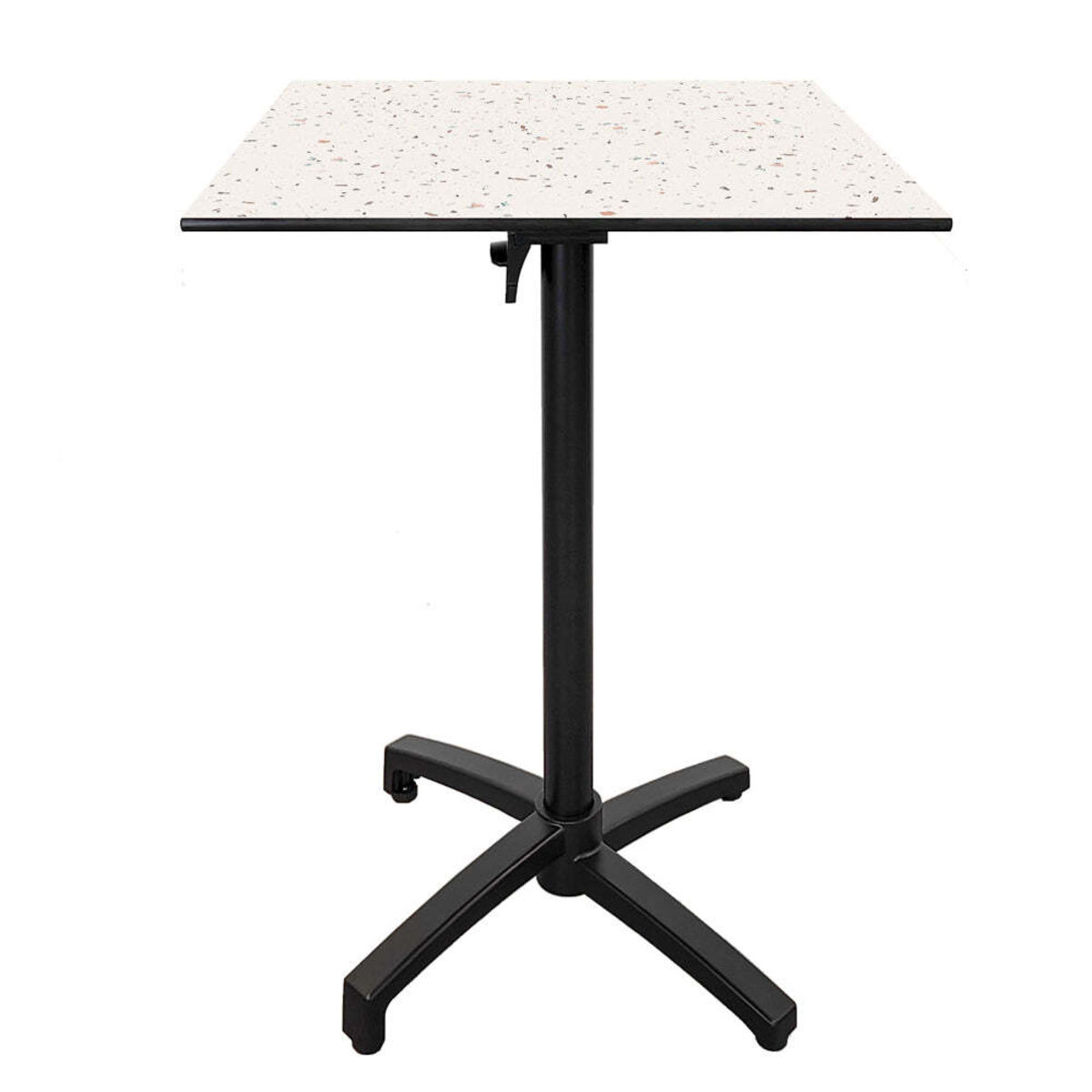 Tavolo alto pieghevole da terrazza Diabolo quadrato RestooTab; 60x60x111 cm (LxLxH); Piano tavolo bianco/multicolore/terazzo, struttura nero; quadrata