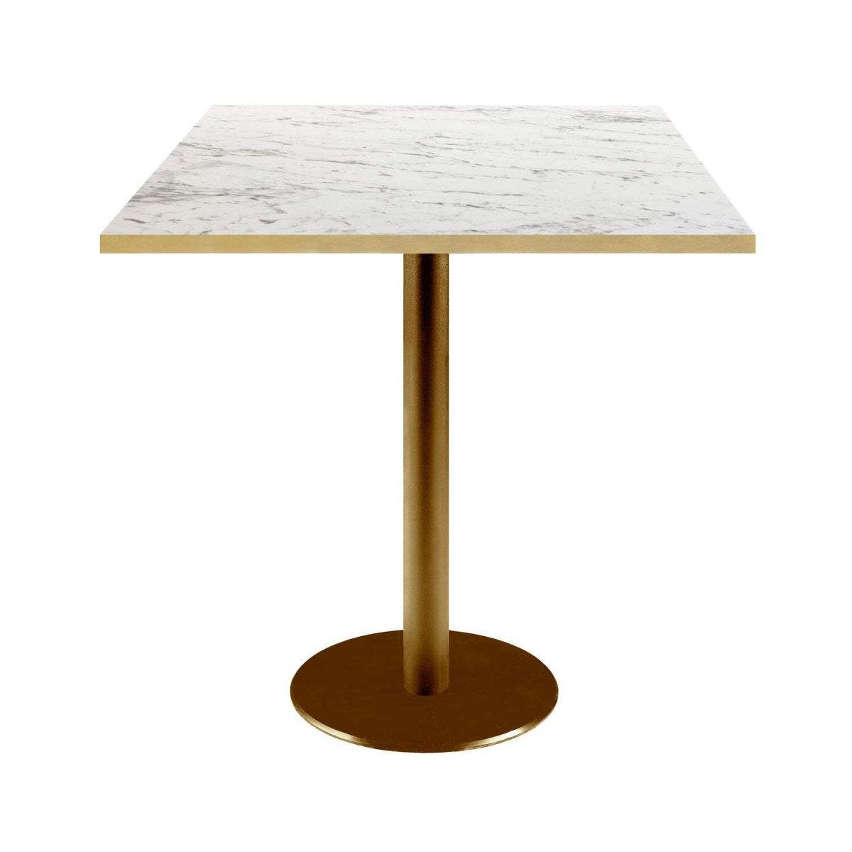 RestooTab Tisch Rome quadratisch Gestell goldmetallic - Kanten messingfarben 70x70x75 cm (LxBxH); Platte weiß/marmoriert/messing, Gestell messing; quadratisch