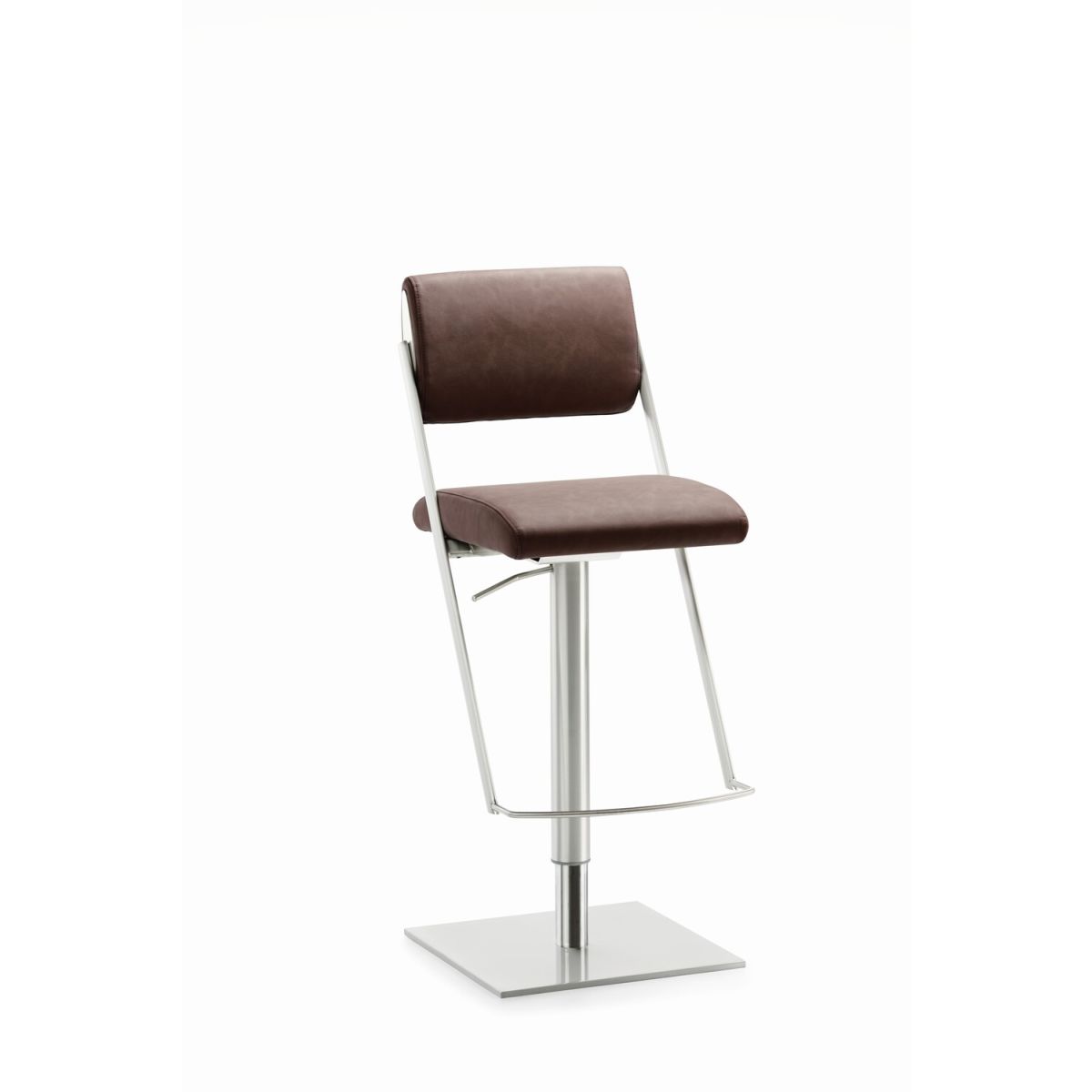 Barhocker, höhenverstellbar, Microfaser in Leder-Optik 40x55x92 cm (BxTxH); Sitz braun, Gestell edelstahl