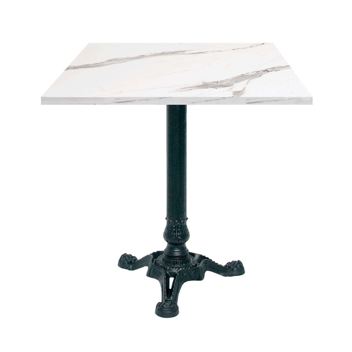 RestooTab Tisch Bistrot quadratisch - Dekor Stein & Holz 70x70x75 cm (LxBxH); weiß/grau/marmoriert; Gestell schwarz; quadratisch