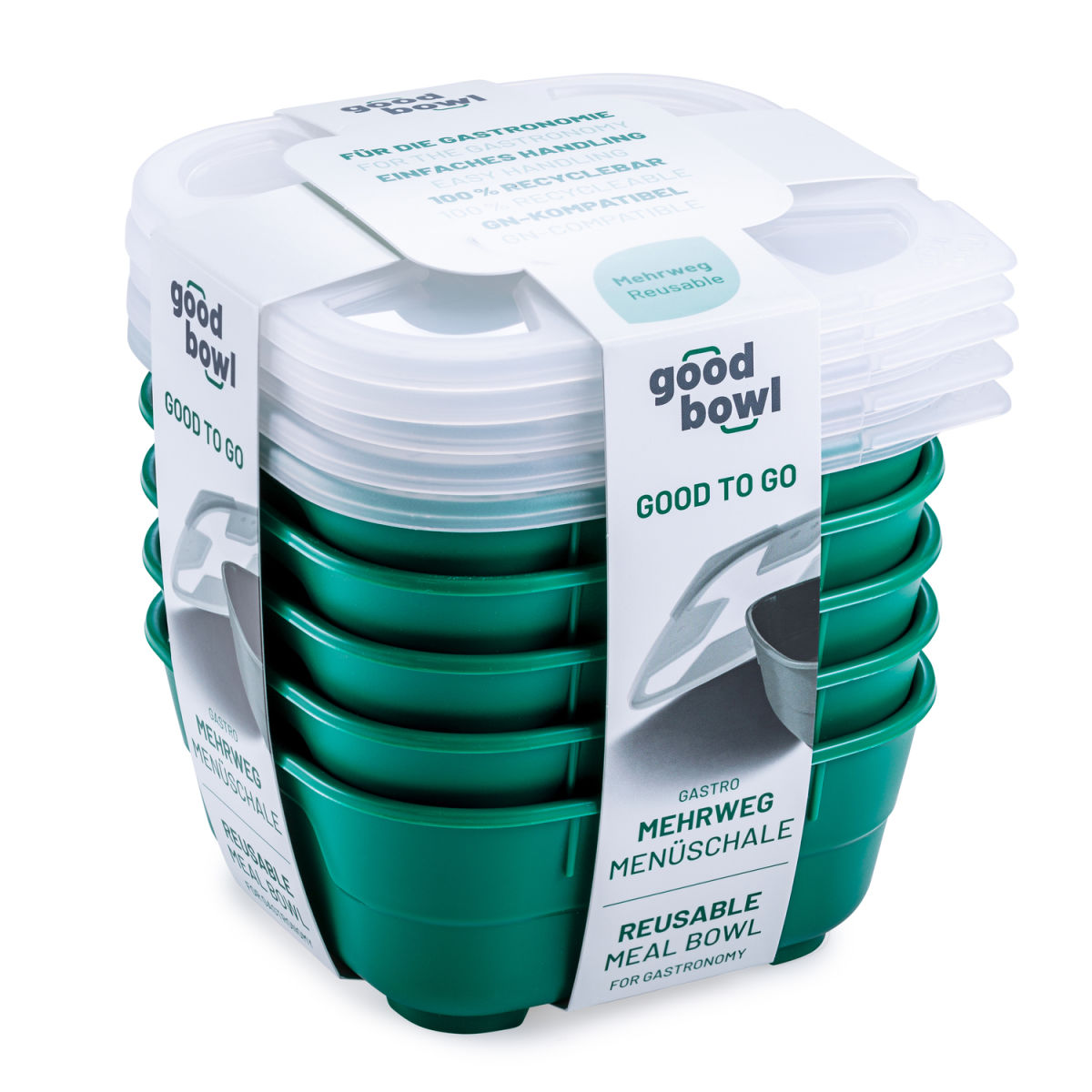 thermohauser Mehrweg-Menüschale GoodBowl Tiny, 5er Set 550 ml, 14.2x14.2x6.1 cm (LxBxH); dunkelgrün; quadratisch; 5 Stück / Pack