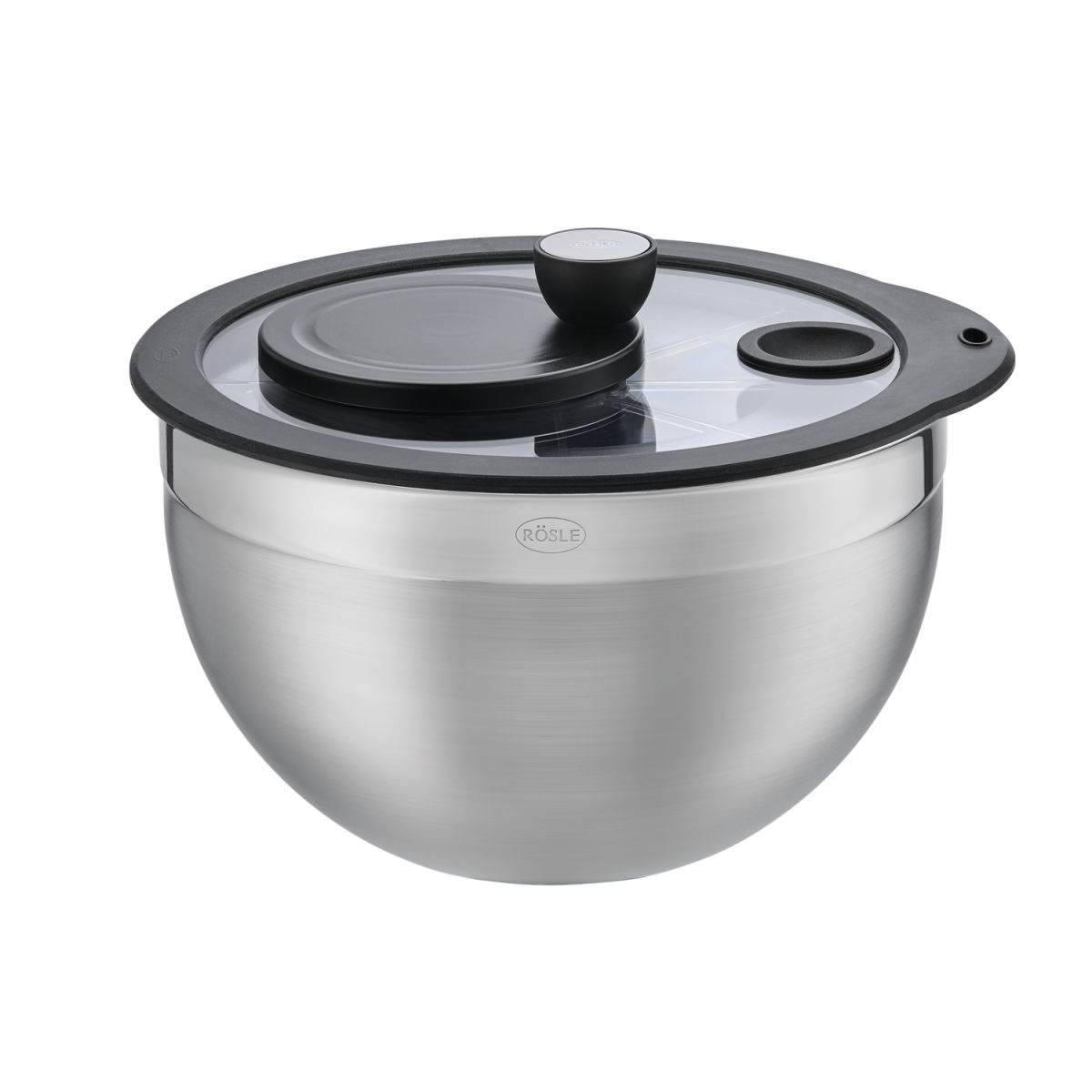 RÖSLE Salatschleuder mit Glasdeckel 24 cm 54 ml, 18.5 cm (H); schwarz