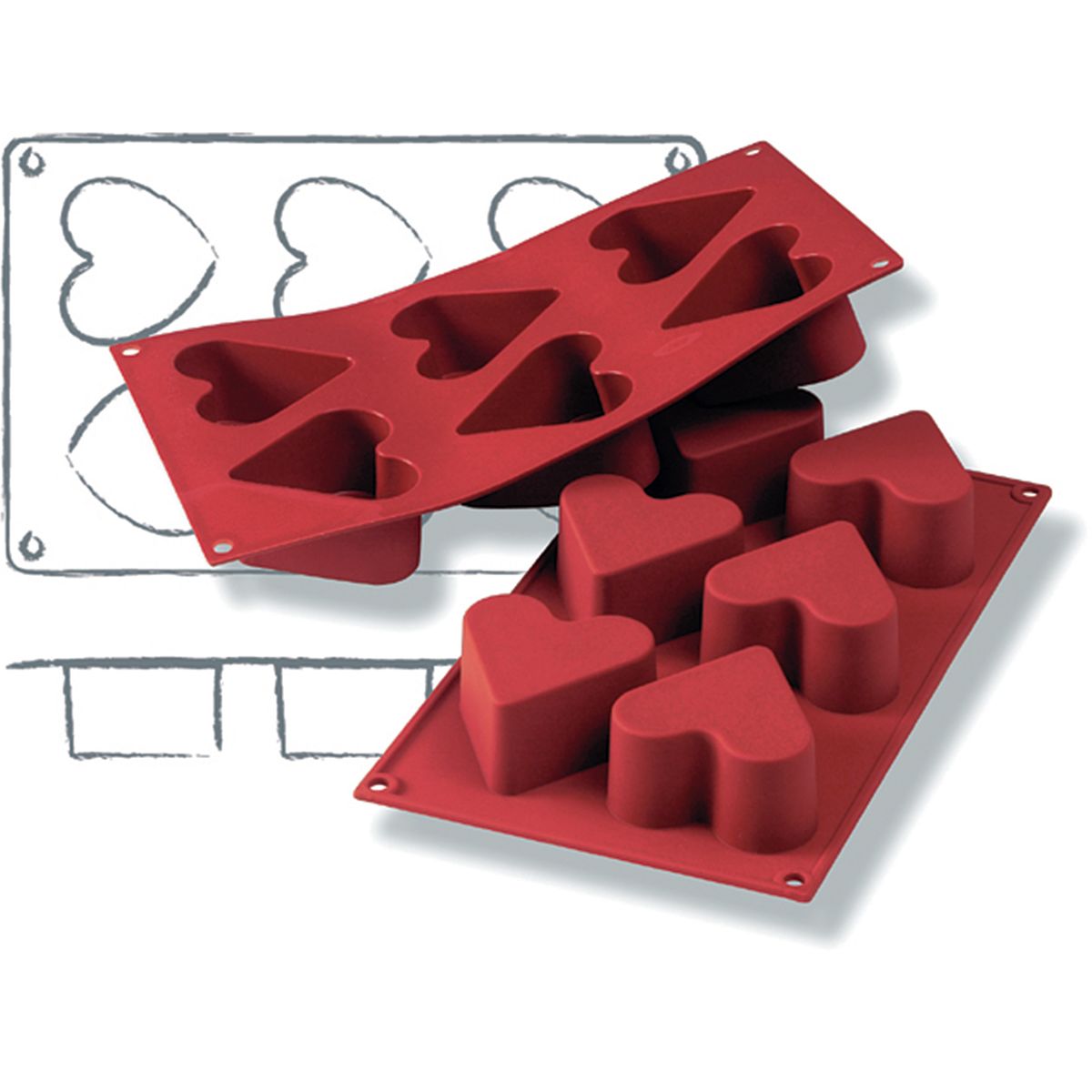 Schneider Silikonbackform Herz 130 ml, 30x17.5x6.5x4 cm (LxBxØxH); rot