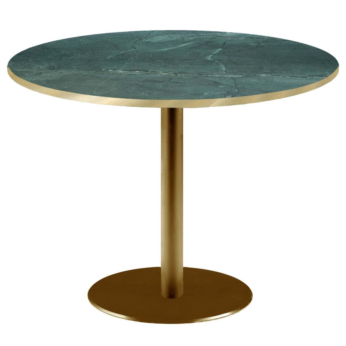 Tavolo Roma XL rotondo base dorato - laminato pietra & canti ottone RestooTab; 75x120 cm (HxØ); verde scuro/marmorizzato/ottone; rotonda
