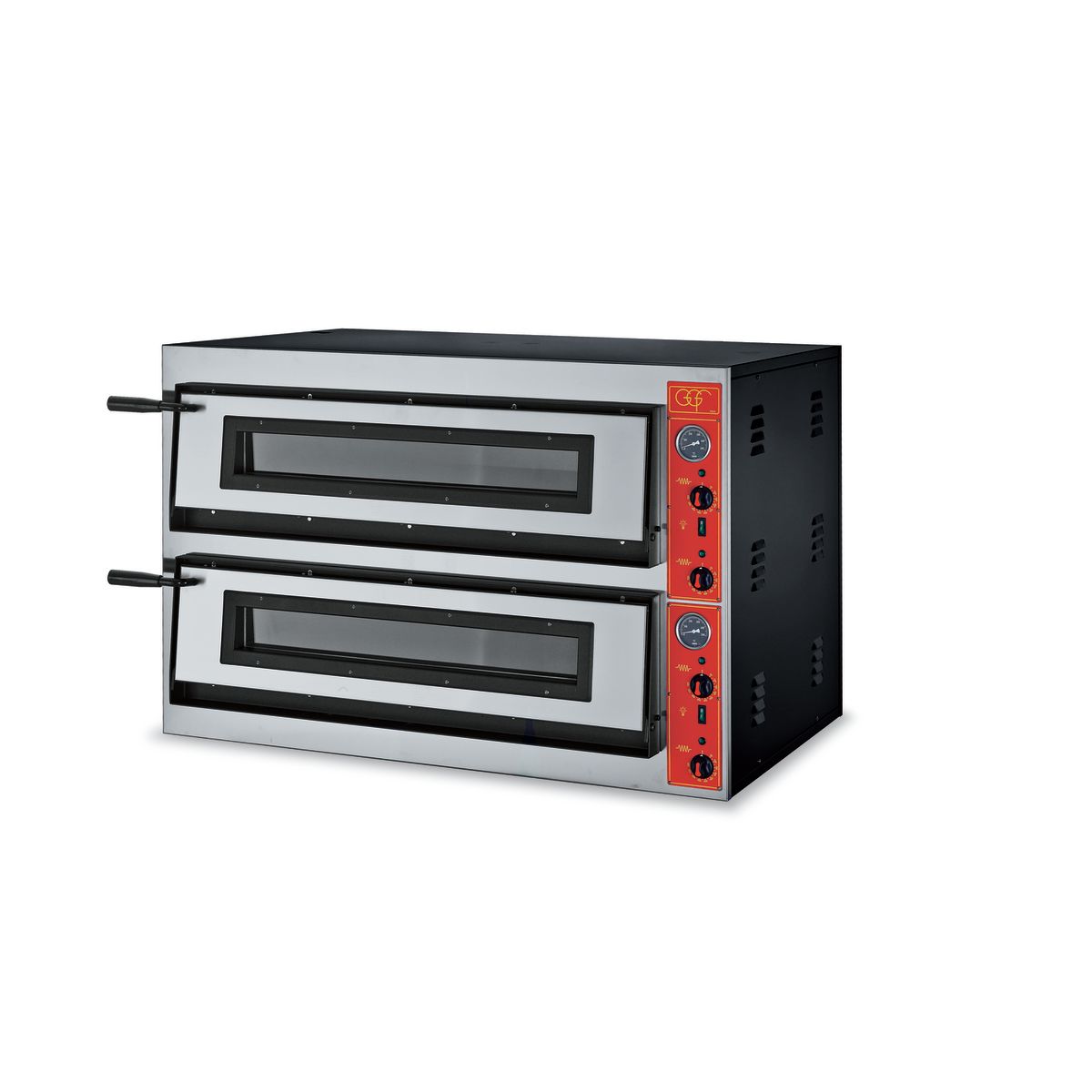 GGF Pizzaofen mit zwei Kammern für 12 Pizzen Ø 300 mm, 12,8 kW 115x73.5x75 cm (BxTxH); silber/schwarz