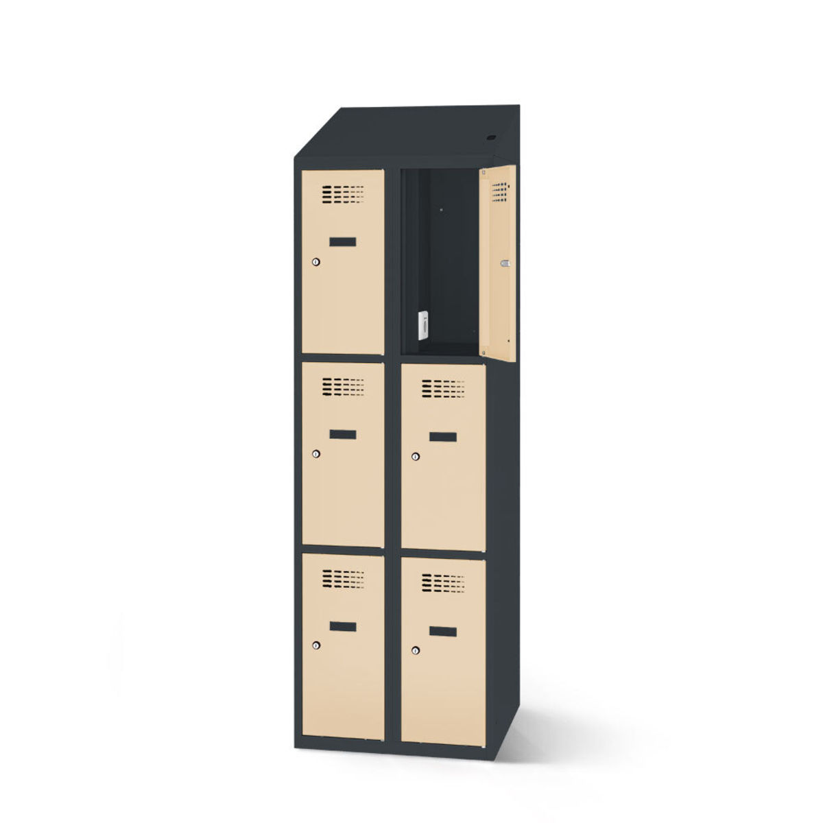 rotstahl Fächerschrank mit Ladefunktion 6 Fächer mit anthrazitgrauem Korpus 80x200 cm (BxH); elfenbein