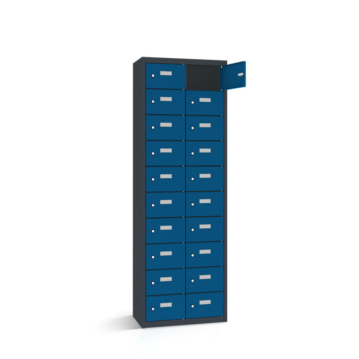 rotstahl Wertfachschrank 20 Fächer mit anthrazitgrauem Korpus 60x30x180 cm (BxTxH); dunkelblau