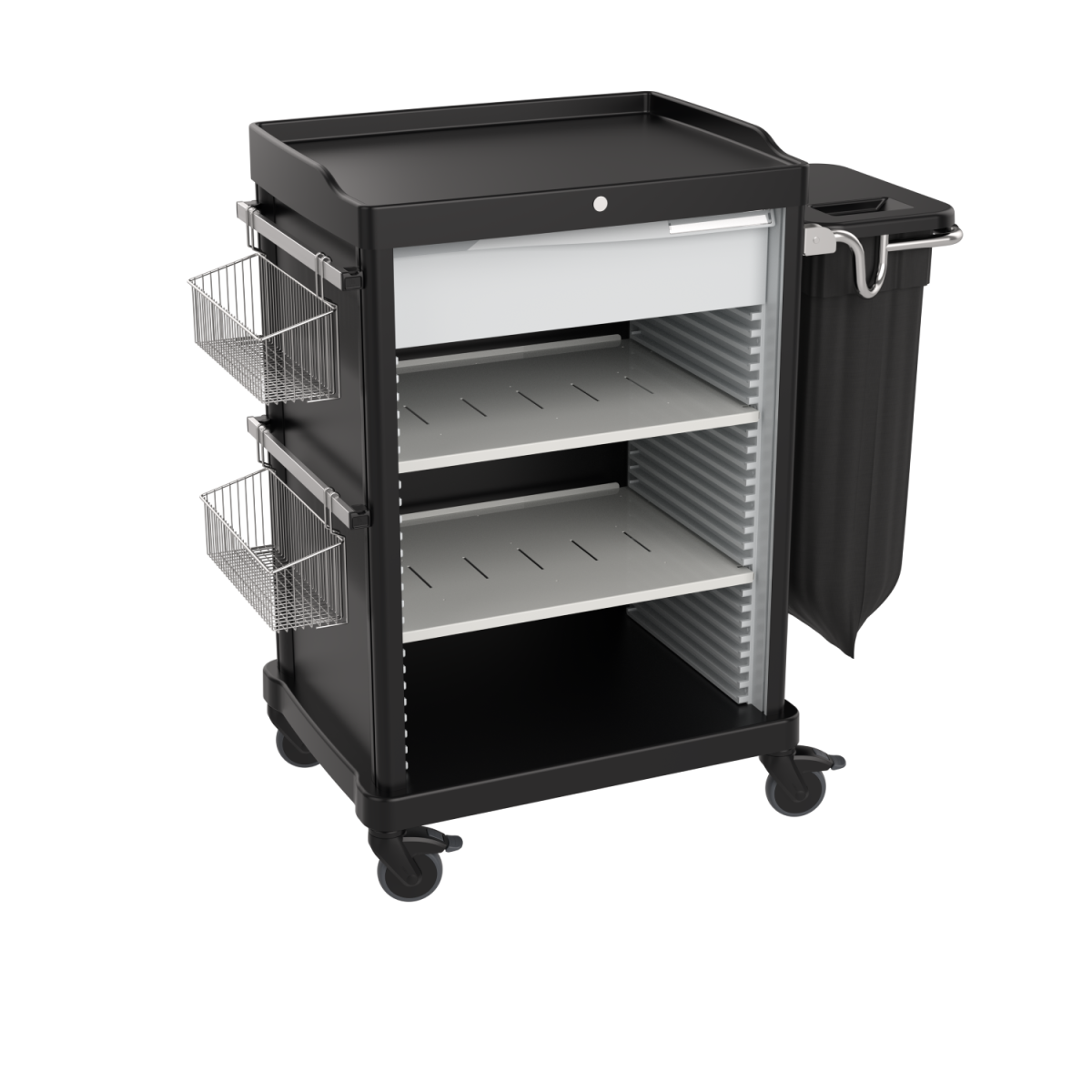 QUATRO Praktischer multifunktioneller Zimmermädchenwagen V8 119x110 cm (BxH); schwarz