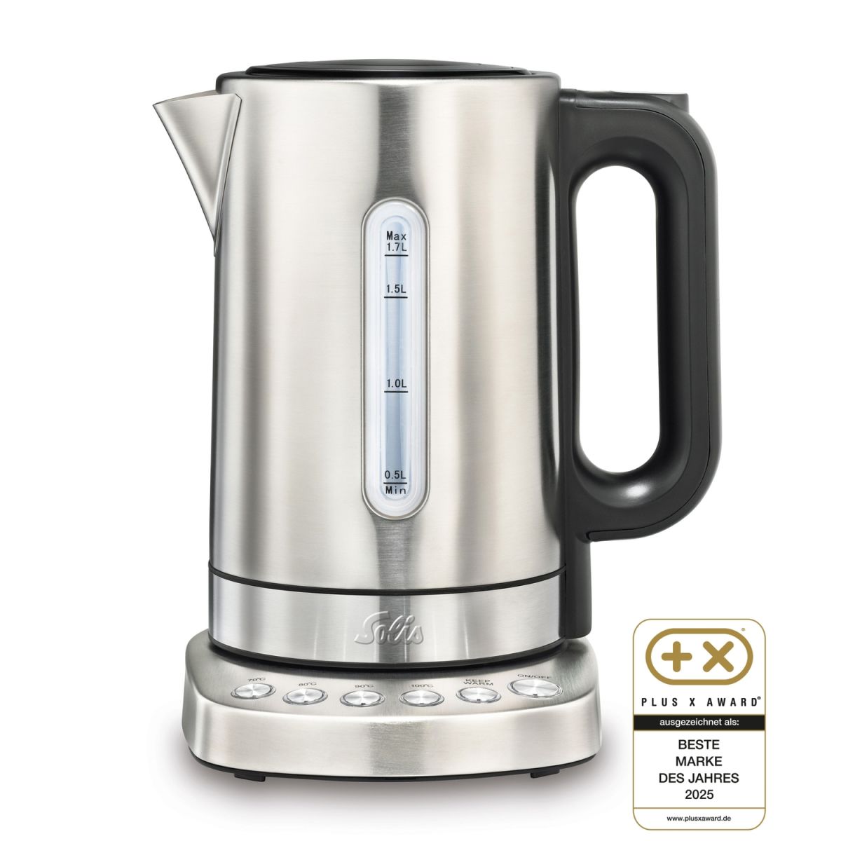 Solis Wasserkocher Kalkfilter, Temperaturwahl, Warmhaltefunktion, programmierbar; 1700 ml, 19x28x23 cm (BxHxT); edelstahl