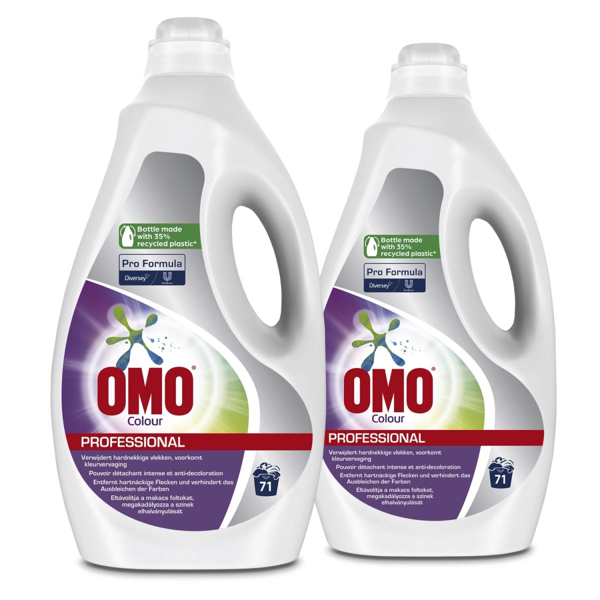 Diversey Omo Professional Colour flüssig, Universelles Flüssigwaschmittel für Buntwäsche 5 l; blau; 2 Stück / Pack