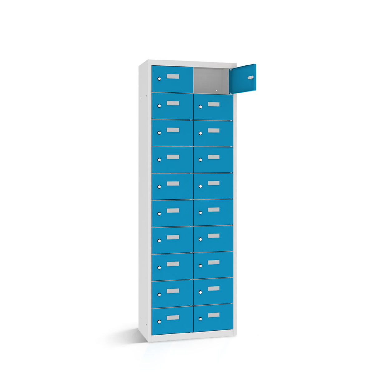 rotstahl Wertfachschrank 20 Fächer mit lichtgrauem Korpus 80x50x180 cm (BxTxH); blau