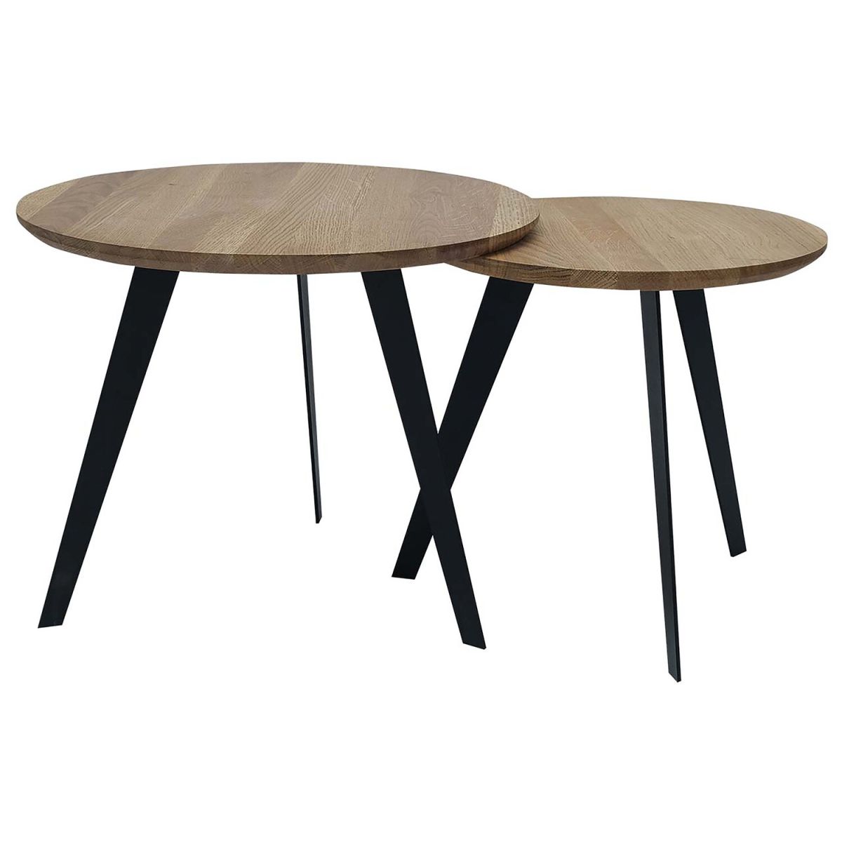 Infantil 2er-Set Beistelltisch 'Toni', Wildeiche 40x40 cm (HxØ); Platte braun, Gestell schwarz; rund