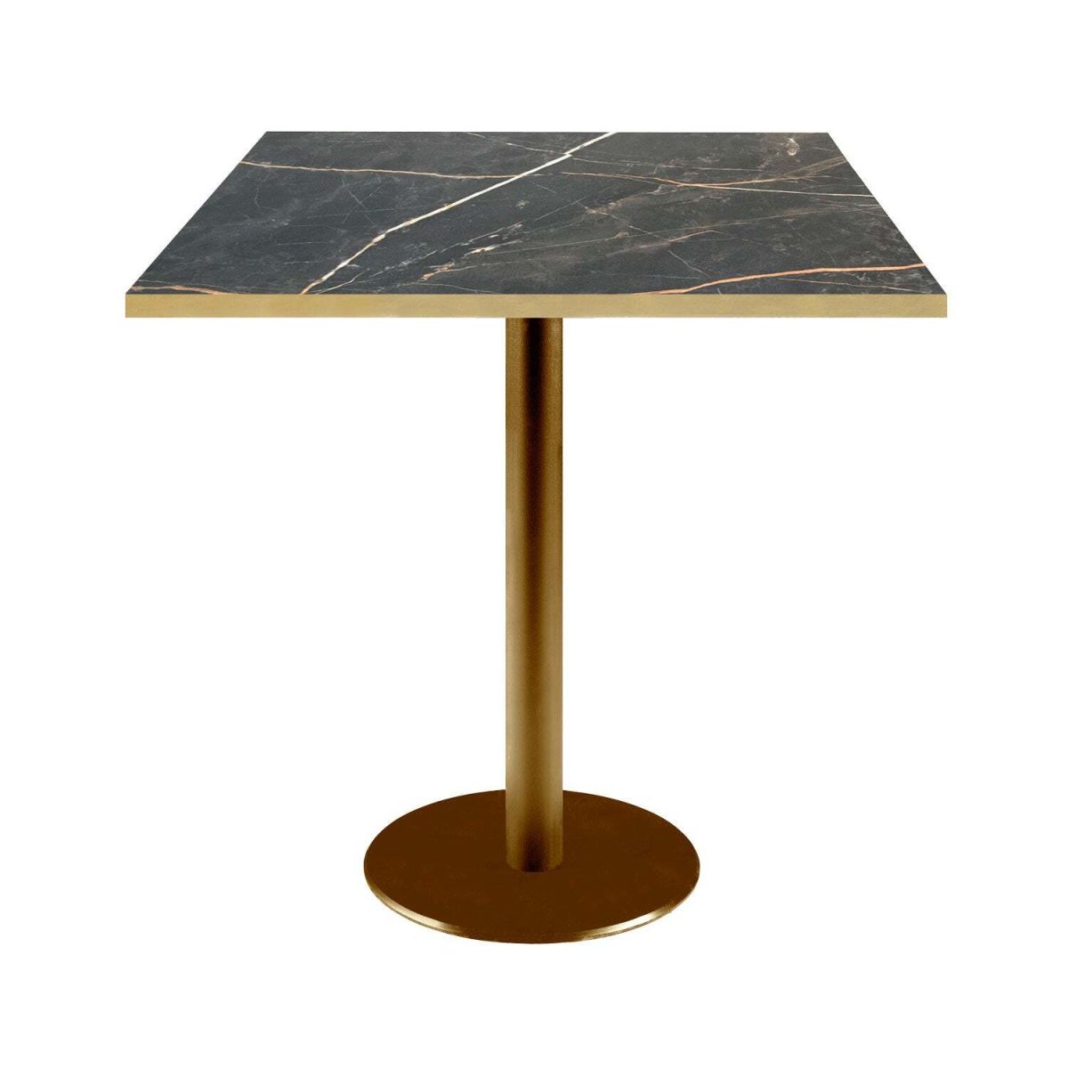 RestooTab Tisch Rome quadratisch Gestell goldmetallic - Kanten messingfarben 70x70x75 cm (LxBxH); Platte schwarz, Gestell messing; quadratisch