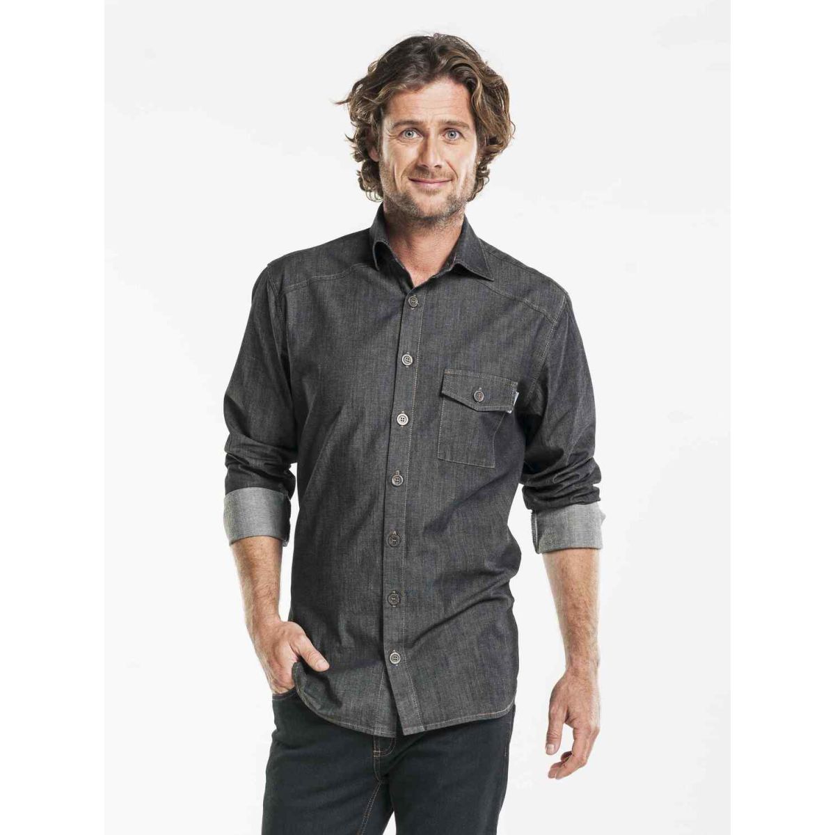 Chaud Devant Hemd Men Antra Denim Stretch; Kleidergröße S; anthrazit