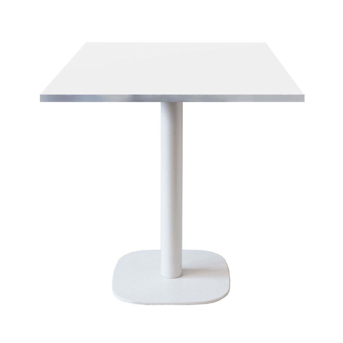 RestooTab Tisch Round quadratisch Gestell weiß - Dekor Holz & Uni 70x70x75 cm (LxBxH); Platte weiß/edelstahl, Gestell weiß; quadratisch