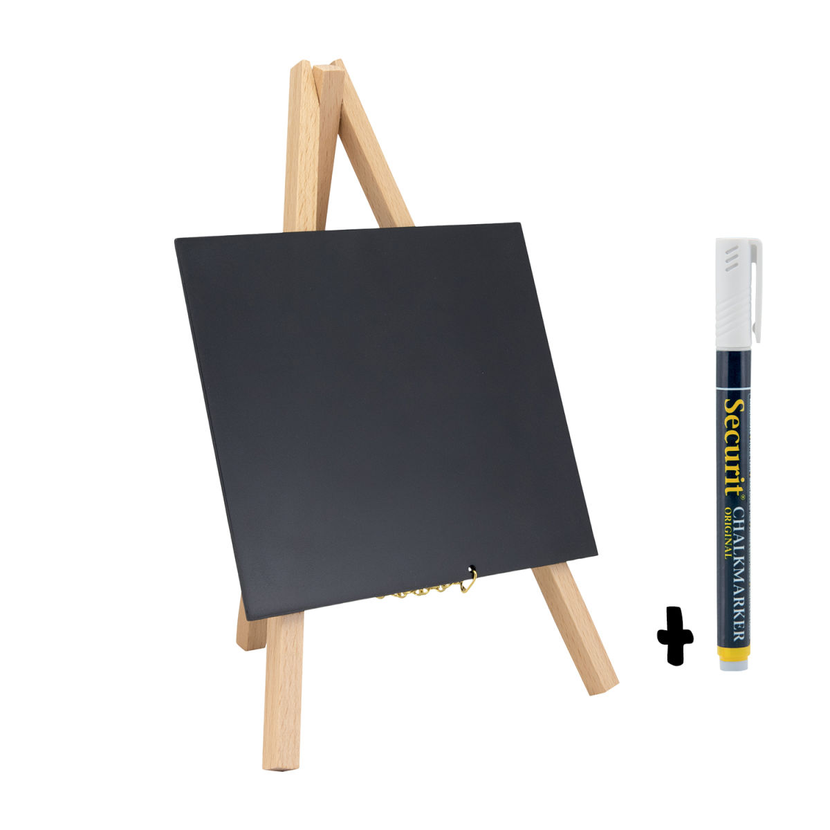 Mini Lavagna da Tavolo su Cavalletto - Legno finitura laccata mogano - Pennarello gesso incluso Securit; 15x24 cm (LxH); beige