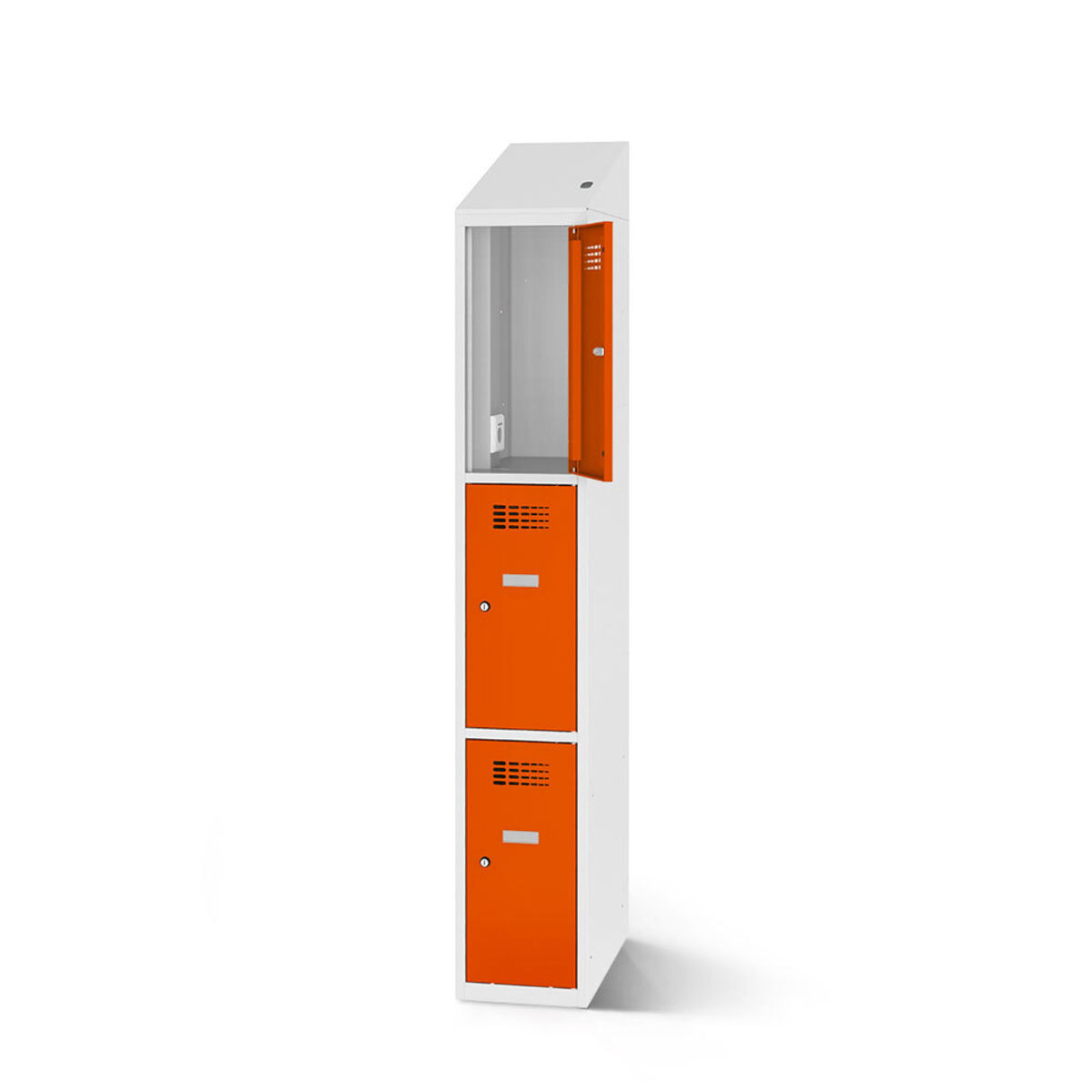 rotstahl Fächerschrank mit Ladefunktion 3 Fächer mit lichtgrauem Korpus 30x200 cm (BxH); orange