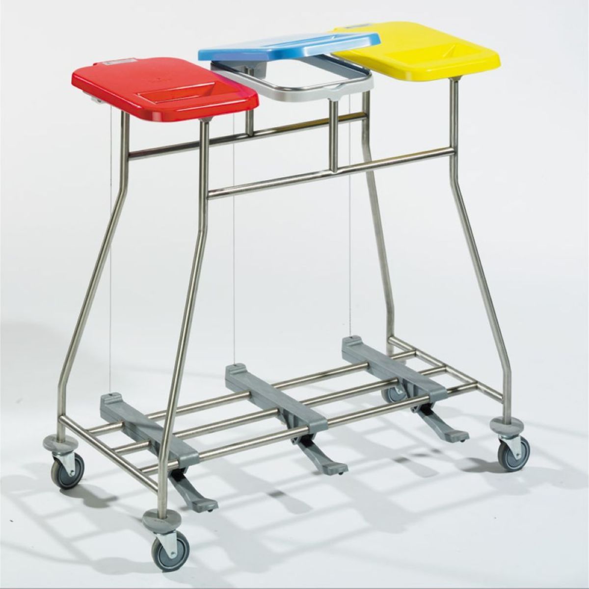 QUATRO Sammelwagen für Wäsche und Abfall mit Pedalen DREIFACH 99x95 cm (BxH); silber