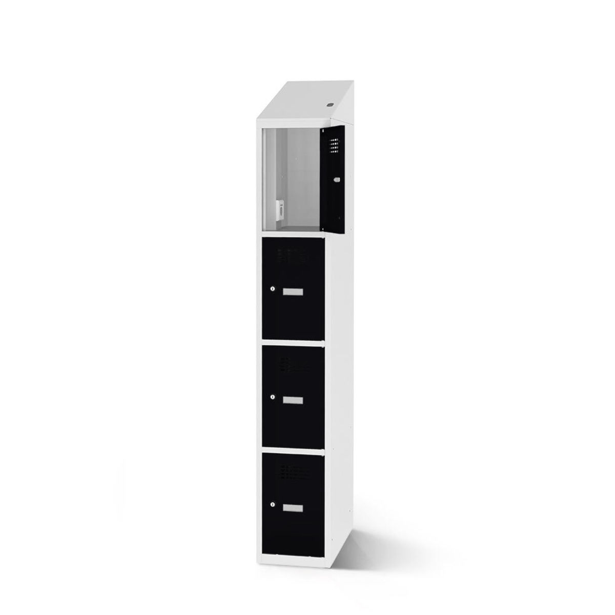 rotstahl Fächerschrank mit Ladefunktion 4 Fächer mit lichtgrauem Korpus 30x200 cm (BxH); schwarz