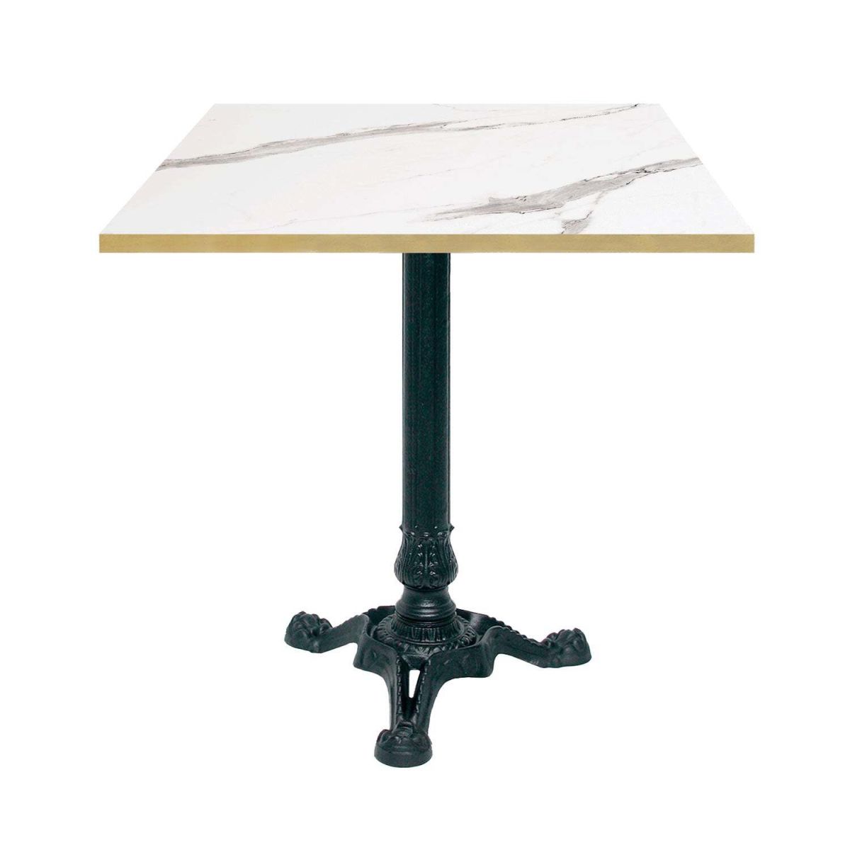 RestooTab Tisch Bistrot quadratisch- Kanten messingfarben 70x70x75 cm (LxBxH); weiß/grau/messing; Gestell schwarz; quadratisch