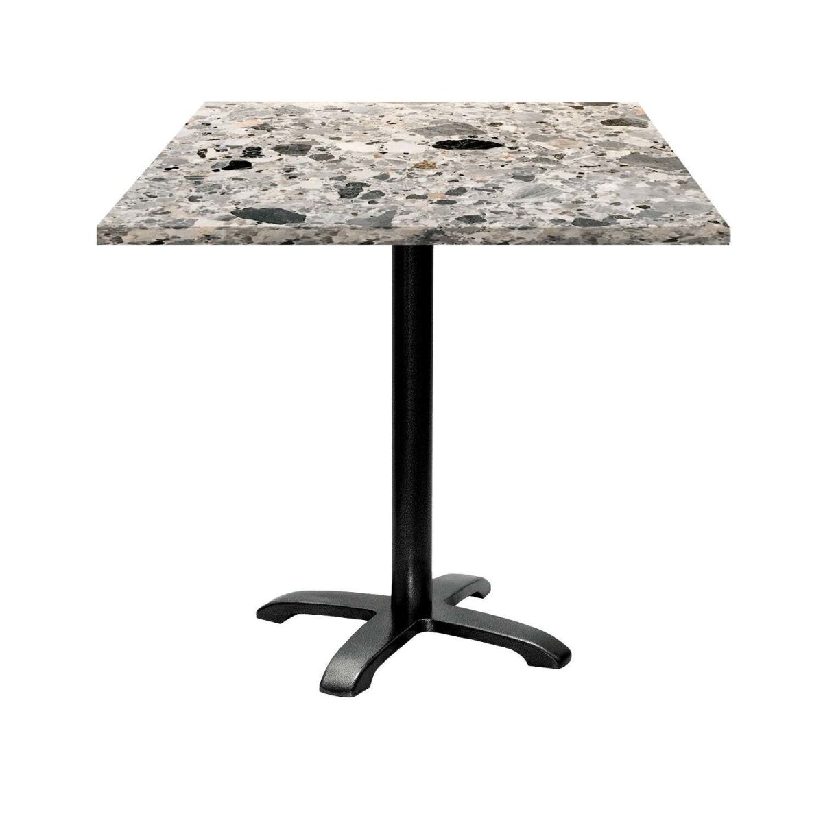 RestooTab Tisch Bazila quadratisch - Dekor Stein 70x70x74 cm (LxBxH); Platte grau/terrazzo, Gestell schwarz; quadratisch