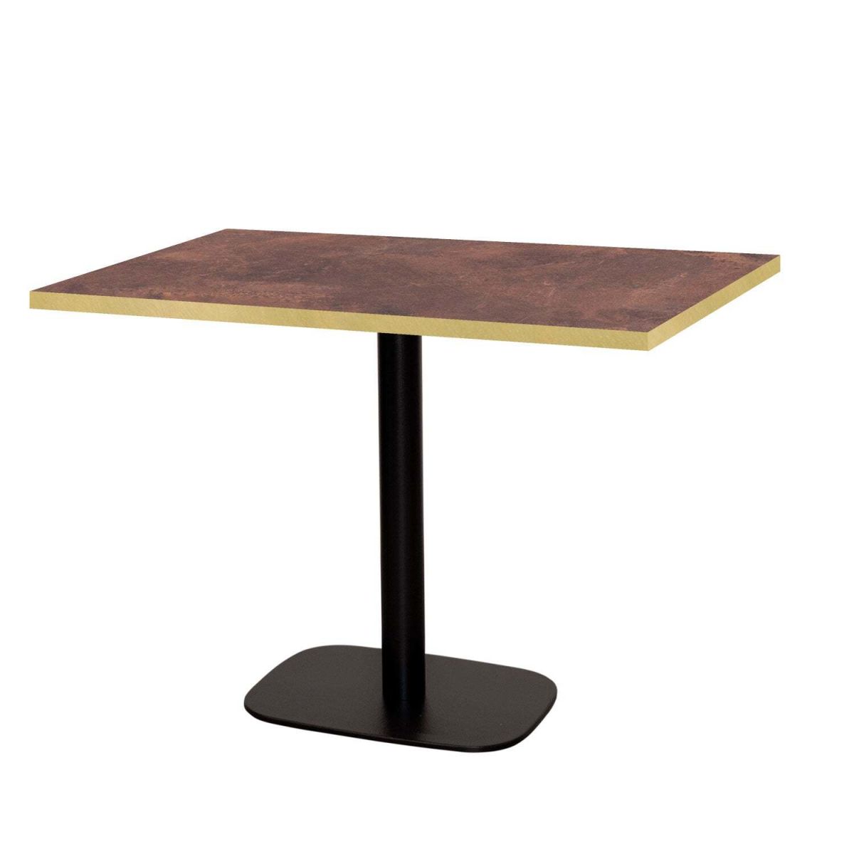RestooTab Tisch Round rechteckig - Kanten messingfarben 120x70x75 cm (LxBxH); Platte metall verrostet/braun/messing, Gestell schwarz; rechteckig