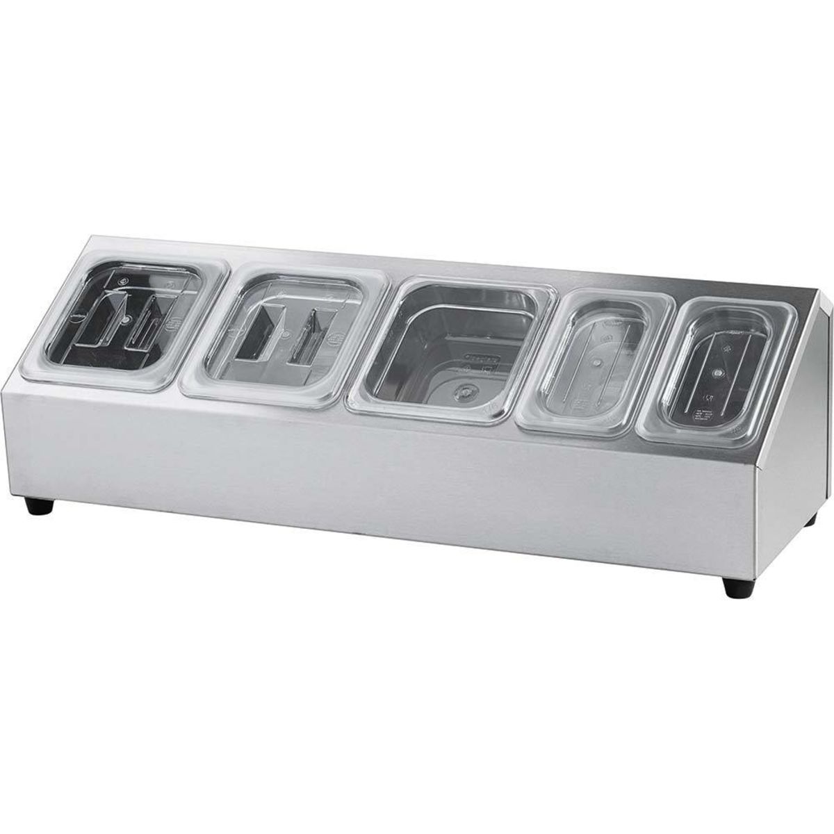 Stalgast Ständer für Gastronormbehälter - 3 x GN 1/6 (150 mm) und 2 x GN 1/9 (150 mm) 73x23x23 cm (BxHxT); silber