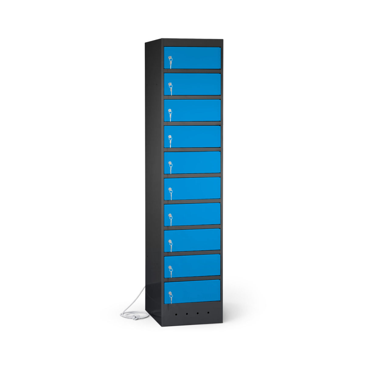 rotstahl Laptopschrank 10 Fächer mit anthrazitgrauem Korpus 40x180 cm (BxH); blau