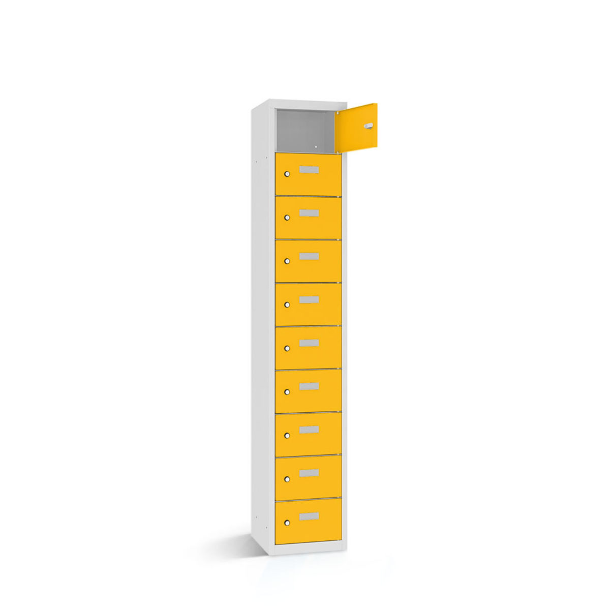 rotstahl Wertfachschrank 10 Fächer mit lichtgrauem Korpus 42.5x50x180 cm (BxTxH); gelb