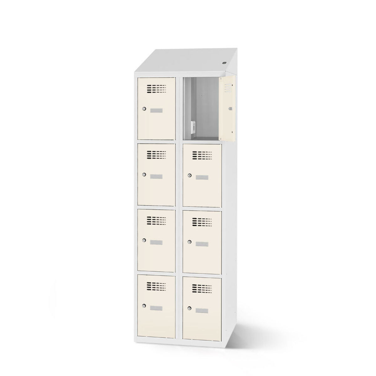 rotstahl Fächerschrank mit Ladefunktion 8 Fächer mit lichtgrauem Korpus 60x200 cm (BxH); weiß