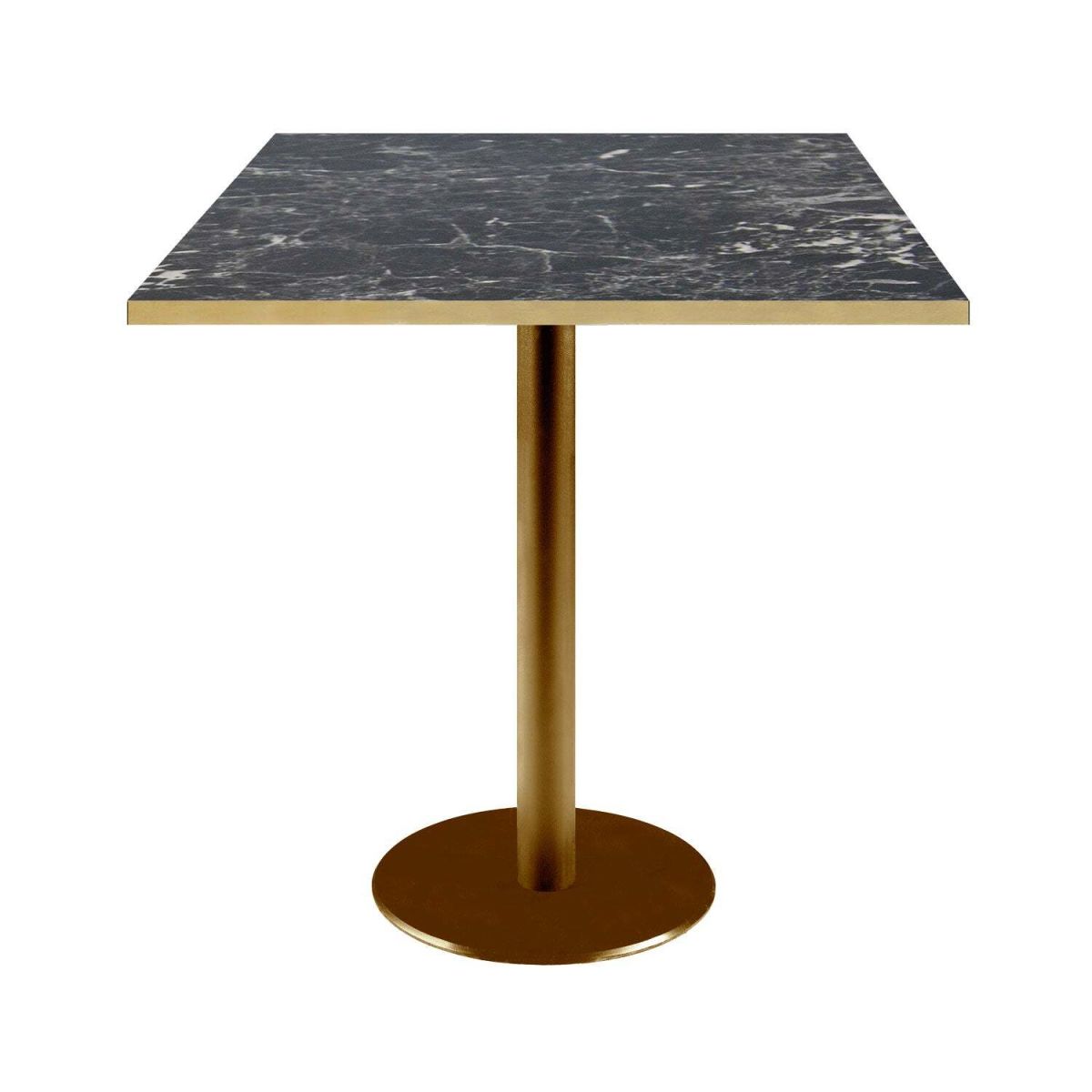 RestooTab Tisch Rome quadratisch Gestell goldmetallic - Kanten messingfarben 70x70x75 cm (LxBxH); Platte schwarz/marmoriert/messing, Gestell messing; quadratisch