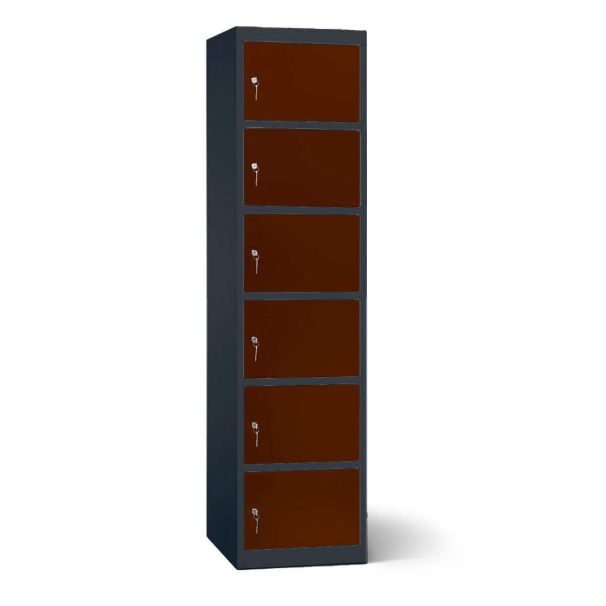 rotstahl Akku-Ladeschrank 6 Fächer mit anthrazitgrauem Korpus 45x180 cm (BxH); mahagoni