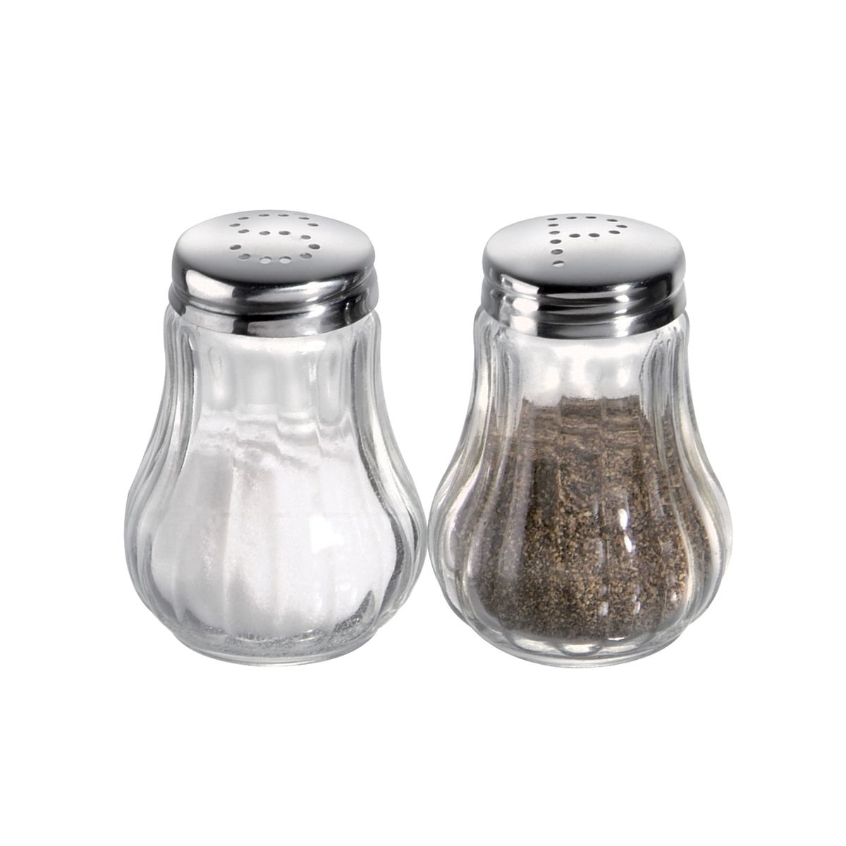 APS Zout- en pepervaatje, geribbeld; 5x6.5 cm (&Oslash;xH); zilver/transparant